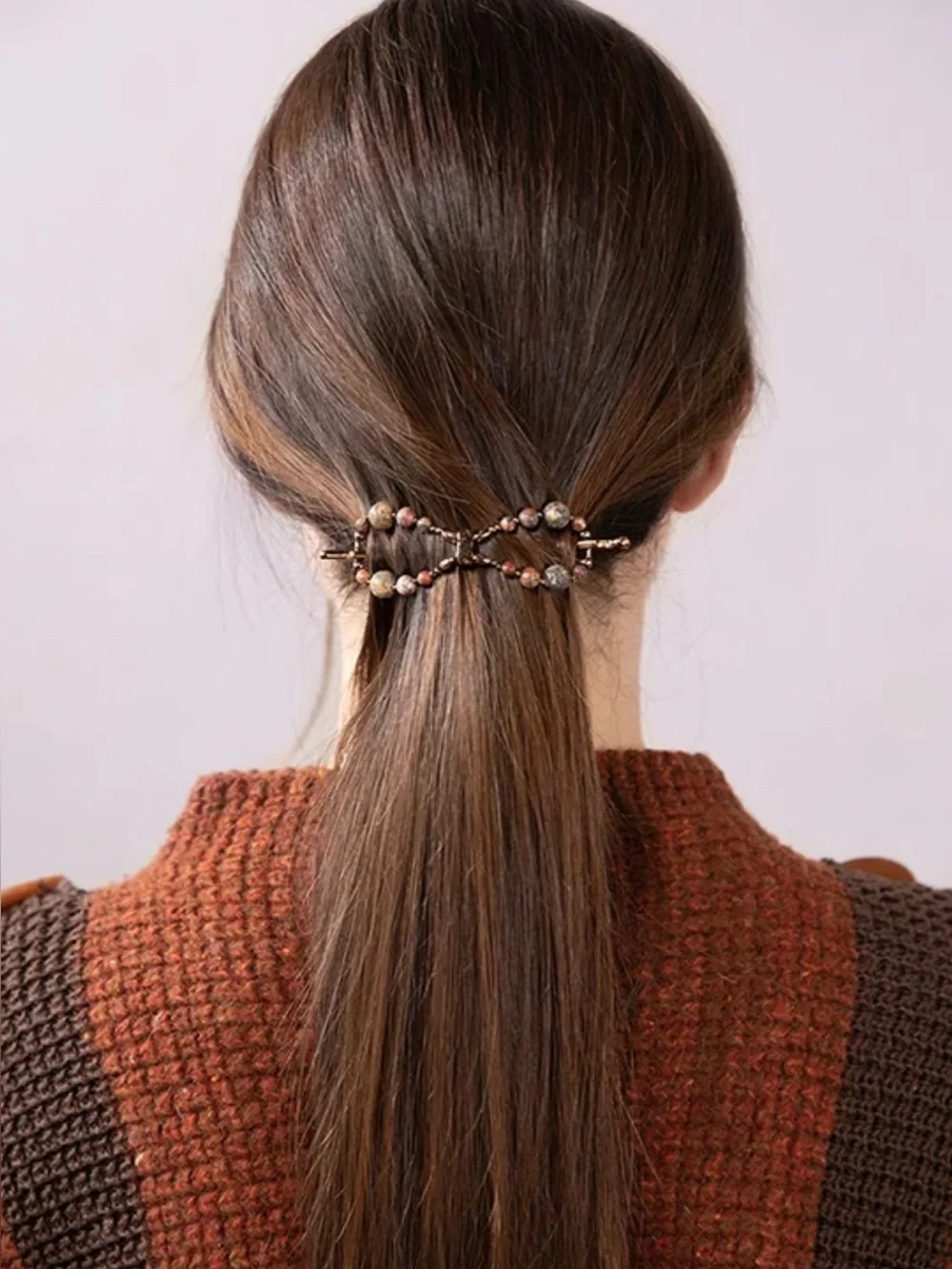 Lilla Rose Jana Flexi Flip Hair Clip 4327 Copper Leopard Skin Jasper Sz Small